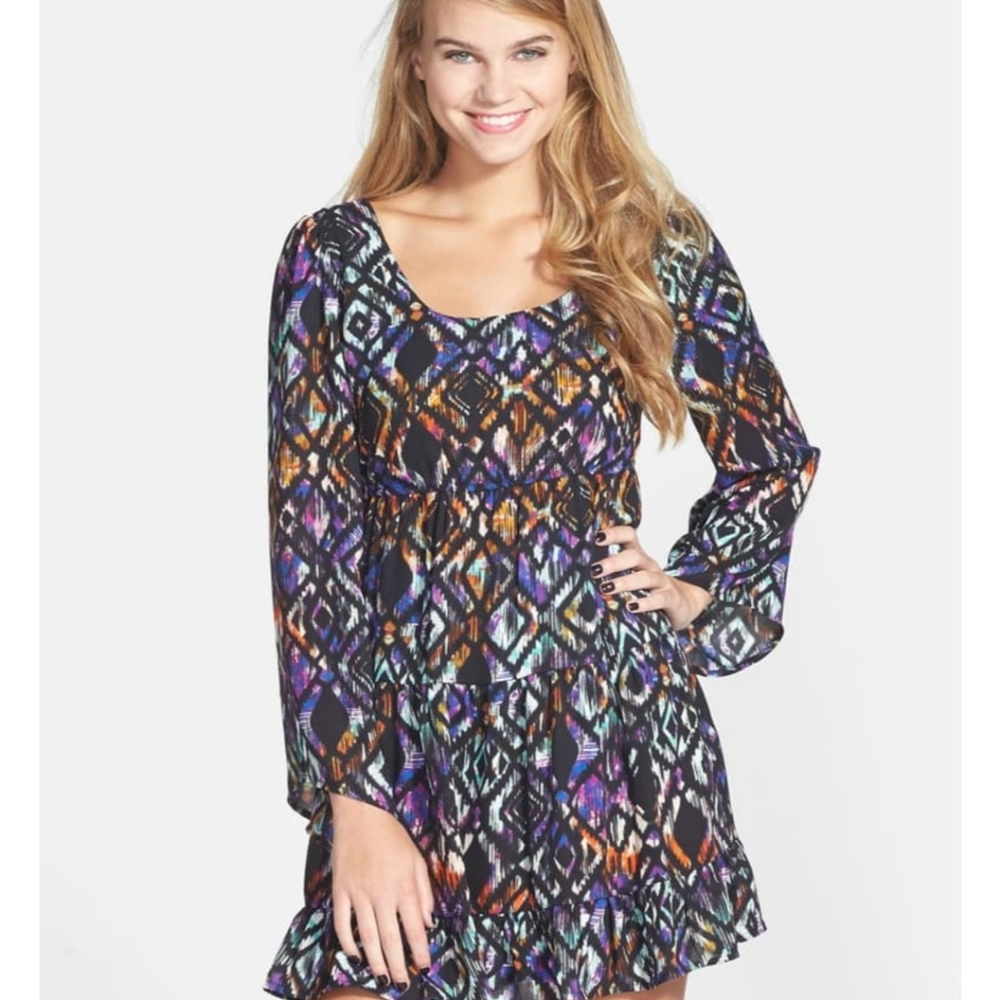 Print Cage Back Babydoll Dress